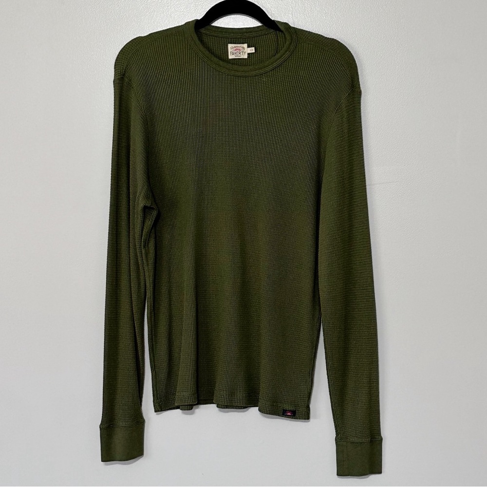 Faherty Essential Waffle Crew Long‎ Sleeve Tee Shirt - Olive